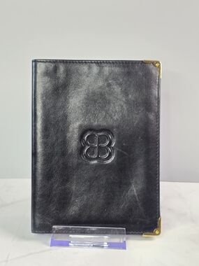 Vintage Balenciaga BB Logo Black Leather Passport Wallet